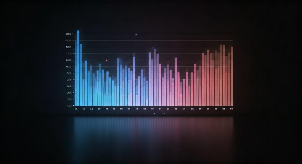 파란색과 분홍색이 섞인 그래프 막대가 늘어선 데이터 시각화