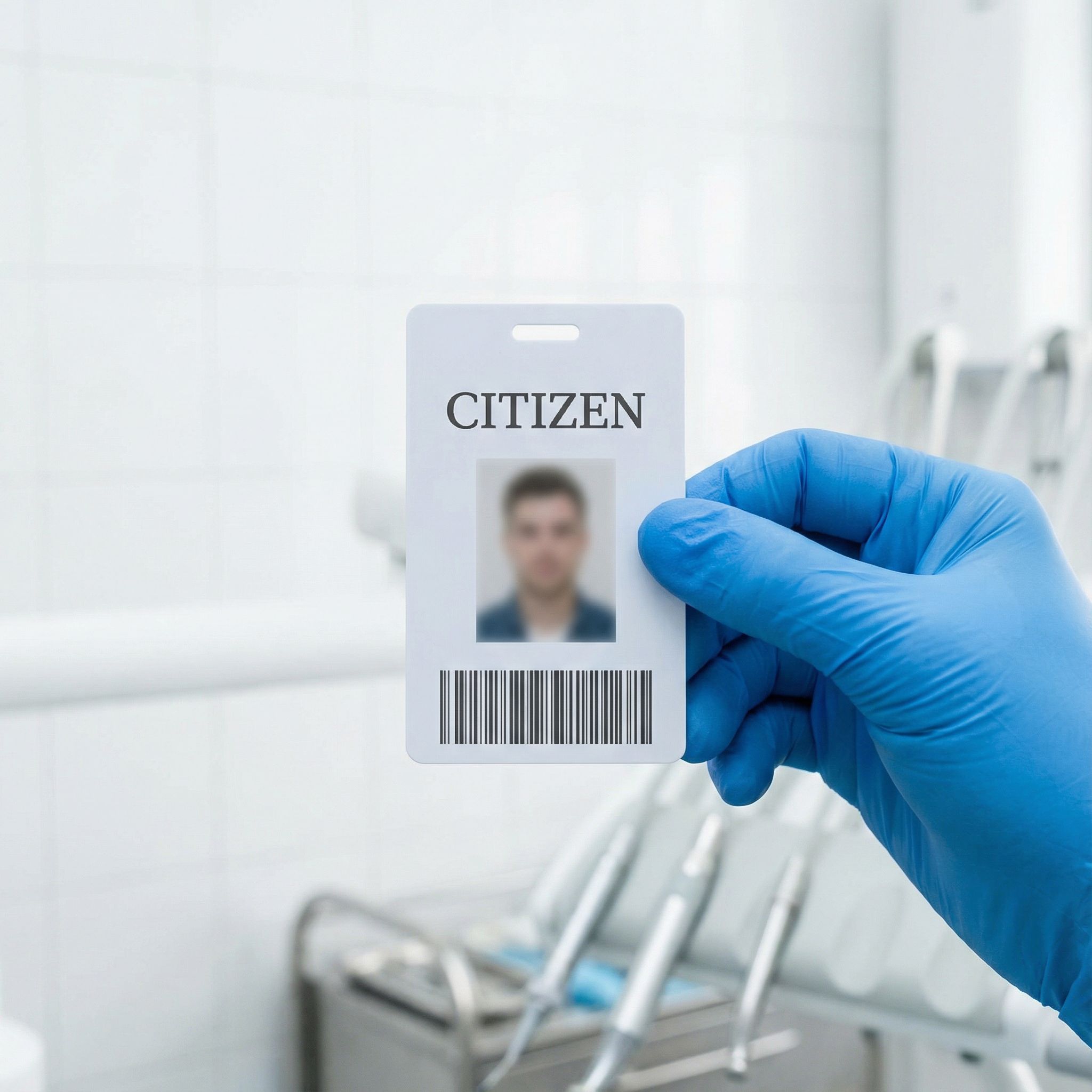 흰색 배경에 시민이라고 적힌 단순한 신분증을 사람의 손이 들고 있는 모습이다.
