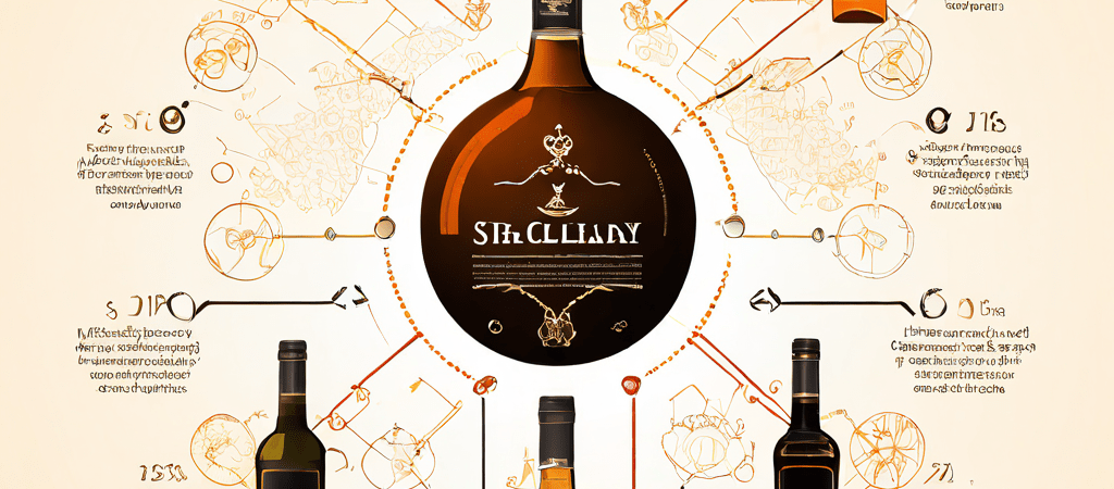 검정 화살표가 연결된 분석 다이어그램에 매캘란 12년산 셰리 오크 병이 몇 개 놓여 있고, 공급망과 높은 수요