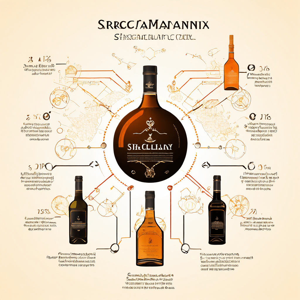 검정 화살표가 연결된 분석 다이어그램에 매캘란 12년산 셰리 오크 병이 몇 개 놓여 있고, 공급망과 높은 수요