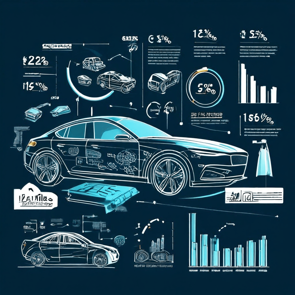 차트와 돈 기호, 확대경으로 신차 옵션과 딜러 서비스의 숨겨진 비용을 분석한 인포그래픽입니다.