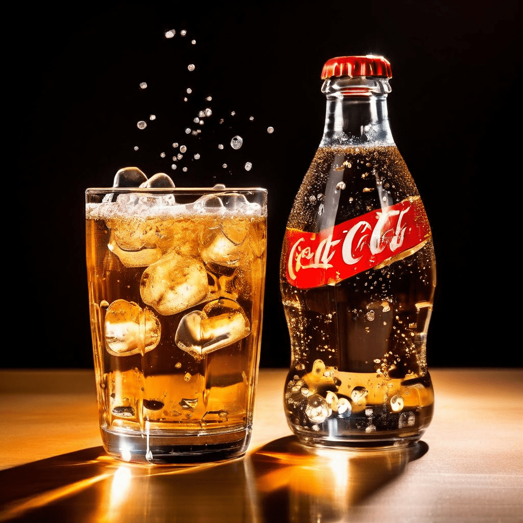 압력에 따른 기체 용해도의 원리를 설명하기 위해 탄산음료가 담긴 유리잔과 밀봉된 병을 나란히 배치한 실험 이미지입니다.