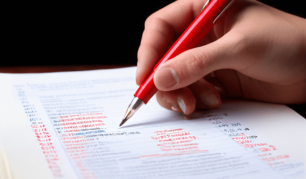 교사의 빨간 펜으로 성적이 수정되는 시험지와 학생의 권리 규정집을 함께 보여주며 학점 정정과 학생 권리 정책 분석의 중요성을 상징적으로 표현한 이미지입니다.
