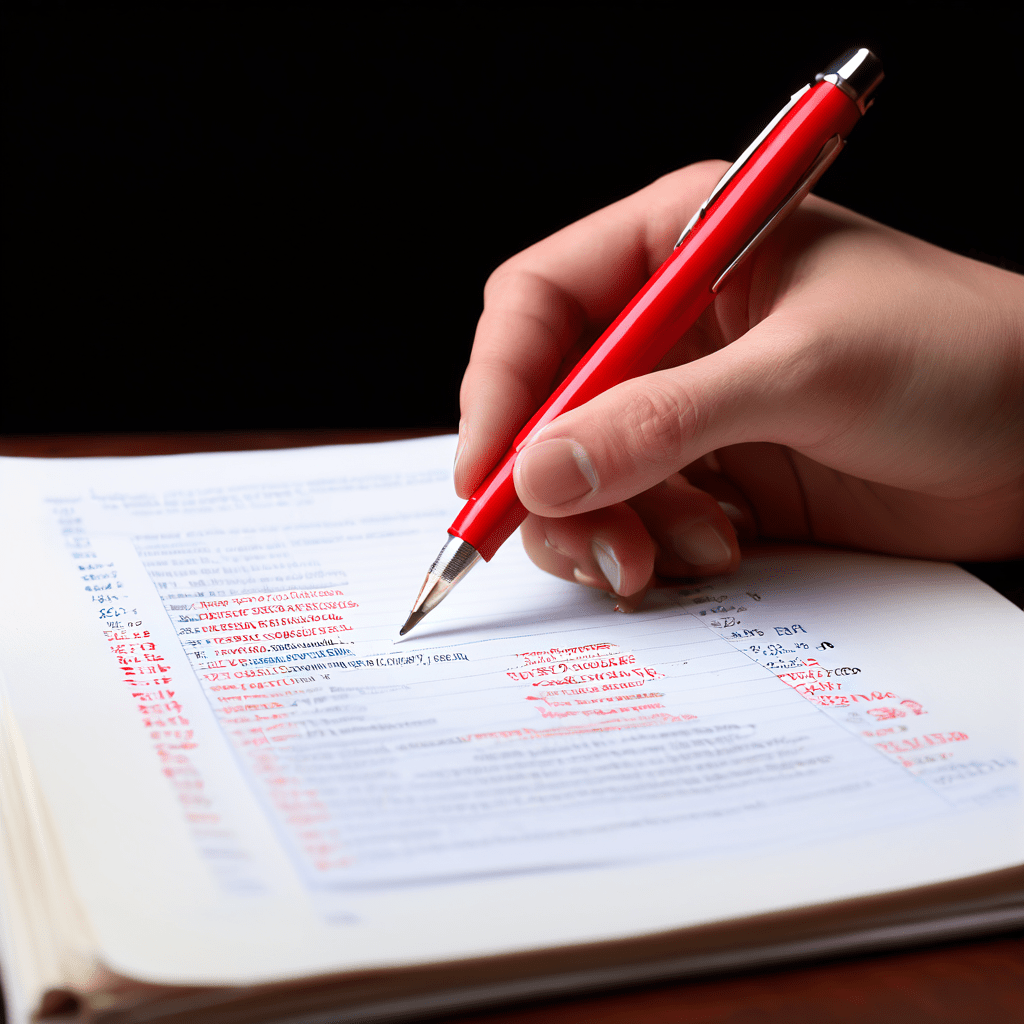 교사의 빨간 펜으로 성적이 수정되는 시험지와 학생의 권리 규정집을 함께 보여주며 학점 정정과 학생 권리 정책 분석의 중요성을 상징적으로 표현한 이미지입니다.