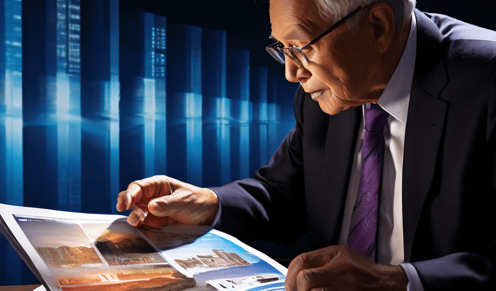 여행 브로슈어를 살펴보는 노년층의 뒤로, 그림자 같은 기업의 마케팅 시스템이 소비자를 유인하는 장면을 비판적으로 담아낸 이미지입니다.