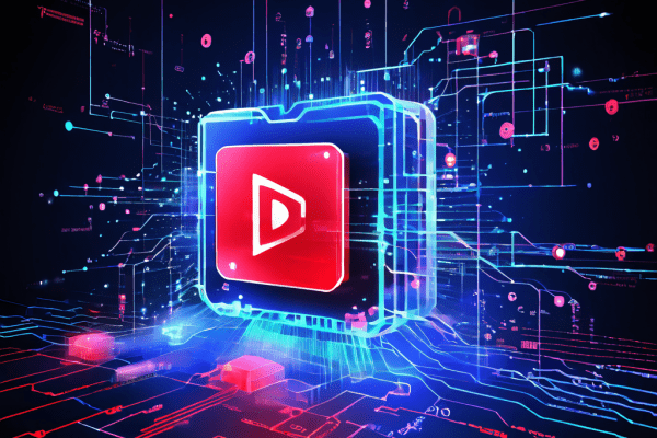 블록체인 데이터가 유입되는 구조적 다이어그램과 함께 유튜브 아이콘이 해킹되는 과정을 보여주는 인포그래픽으로, 사이버 공격의 메커니즘을 시각적으로 설명합니다.