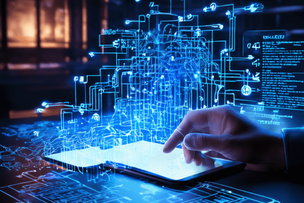 대출 신청서 위에서 망설이는 손과 함께 사용자의 위치와 연락처 같은 과도한 개인정보가 빛나는 형태로 침습적으로 흘러나와 데이터 유출 위험을 시각화한 이미지입니다.