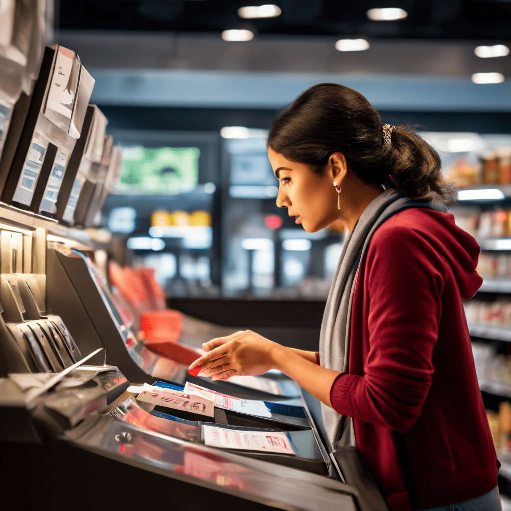 소비자가 계산대에서 가격 오류를 문제 삼으며 소비자 권리와 매장 정책을 두고 벌이는 긴장된 미시적 권력 게임을 묘사한 이미지입니다.