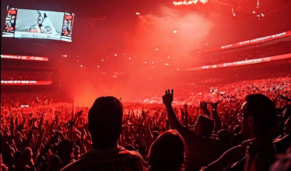 방송 화면이 전환되는 순간, 홈 뷰어들이 보지 못한 선수의 승리를 결정짓는 생생하고 감정적인 장면이 포착된 이미지입니다.