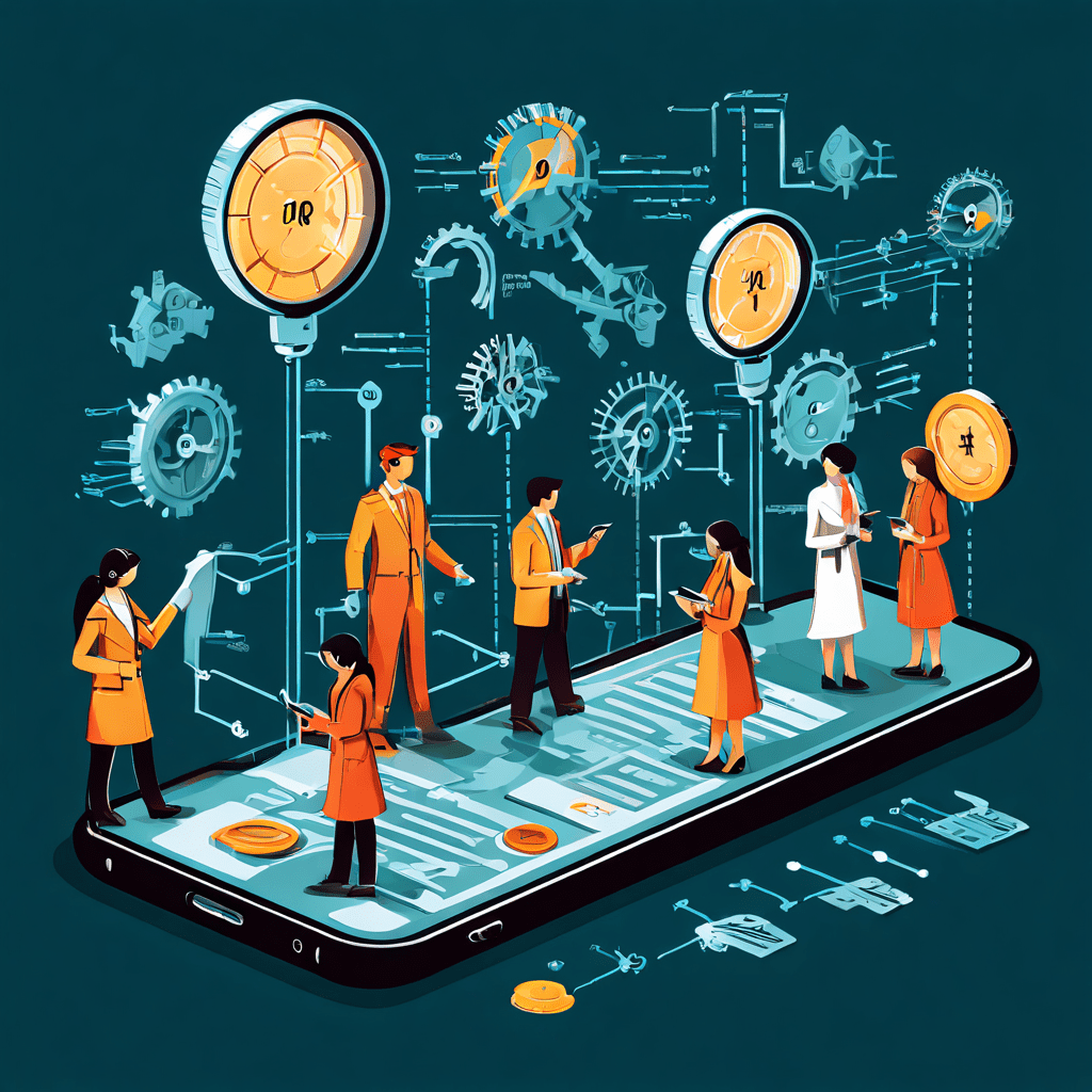 전화 대기열에 서 있는 스타일화된 인물들을 확대경으로 살펴보면 순위를 결정하는 숨겨진 기어와 알고리즘이 작동하는 모습을 보여주는 인포그래픽 이미지입니다.