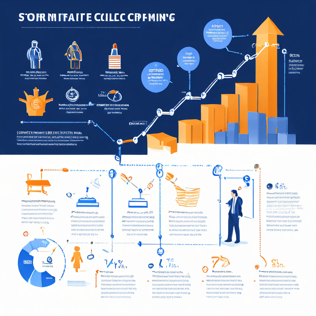 증거 수집부터 고소장 제출까지의 단계별 법률 대응 절차를 순서도로 보여주며, 상승하는 그래프와 자신감 있는 전문가 모습이 함께 배치된 이미지입니다.