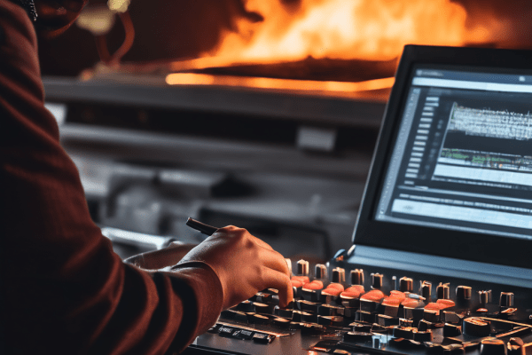 프로젝트 계획서의 치명적 오류를 놓친 채 기록 버튼에만 집착하는 사람이 업무의 우선순위 착오와 관리 실패를 상징적으로 보여주는 이미지입니다.