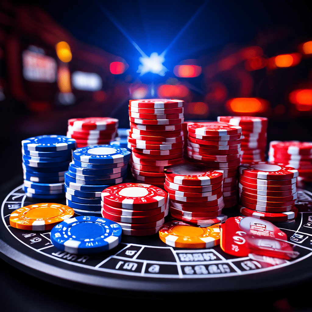 A dealer's hand placing a single casino chip on a green felt table next to a scattered pile of silver coins and a blank playing ca
