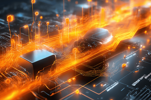 Futuristic digital platform interface with glowing data paths and secure service flow representing review threads and trust...