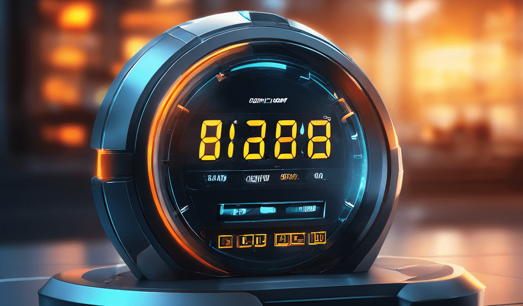 Close-up of a glowing digital timer interface with layered data paths and secure service flow for an online platform.