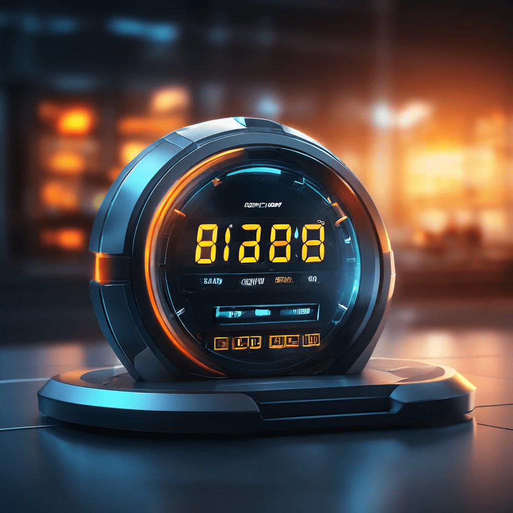Close-up of a glowing digital timer interface with layered data paths and secure service flow for an online platform.