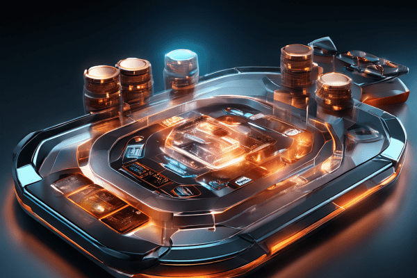 Abstract digital interface showing a user locating a mobile table setting within a layered, secure online service flow.